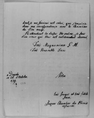 GPIO GLLR : Lettre de Conrad Jacob Schmid à Carl Gotthelf, Freiherr von Hund und Alten-Grotkau du 26 octobre 1752